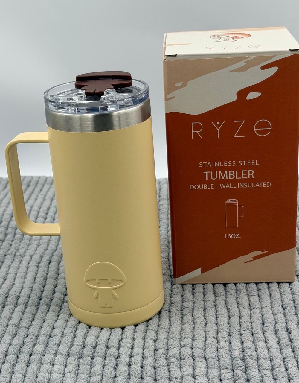 Ryze Mushrooms Stainless Steel Double Wall 16 OZ Insulated Tumbler New Beige